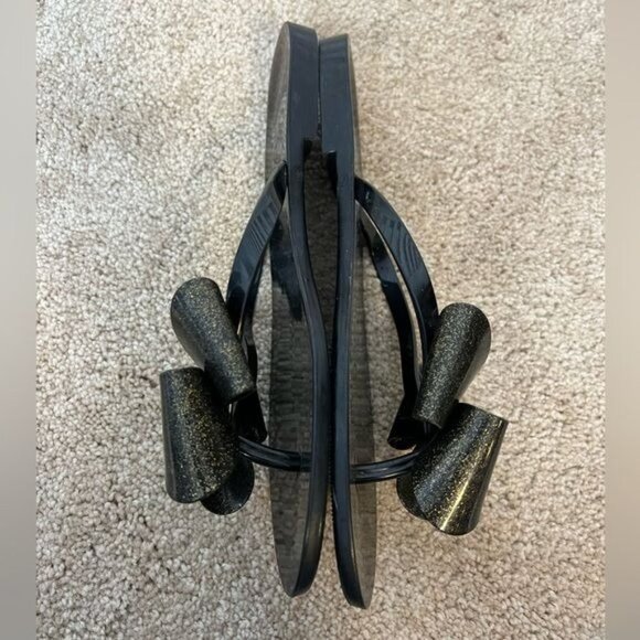 MELISSA Jelly Sandal Black Gold Glitter Bow Size 10 - Picture 5 of 11